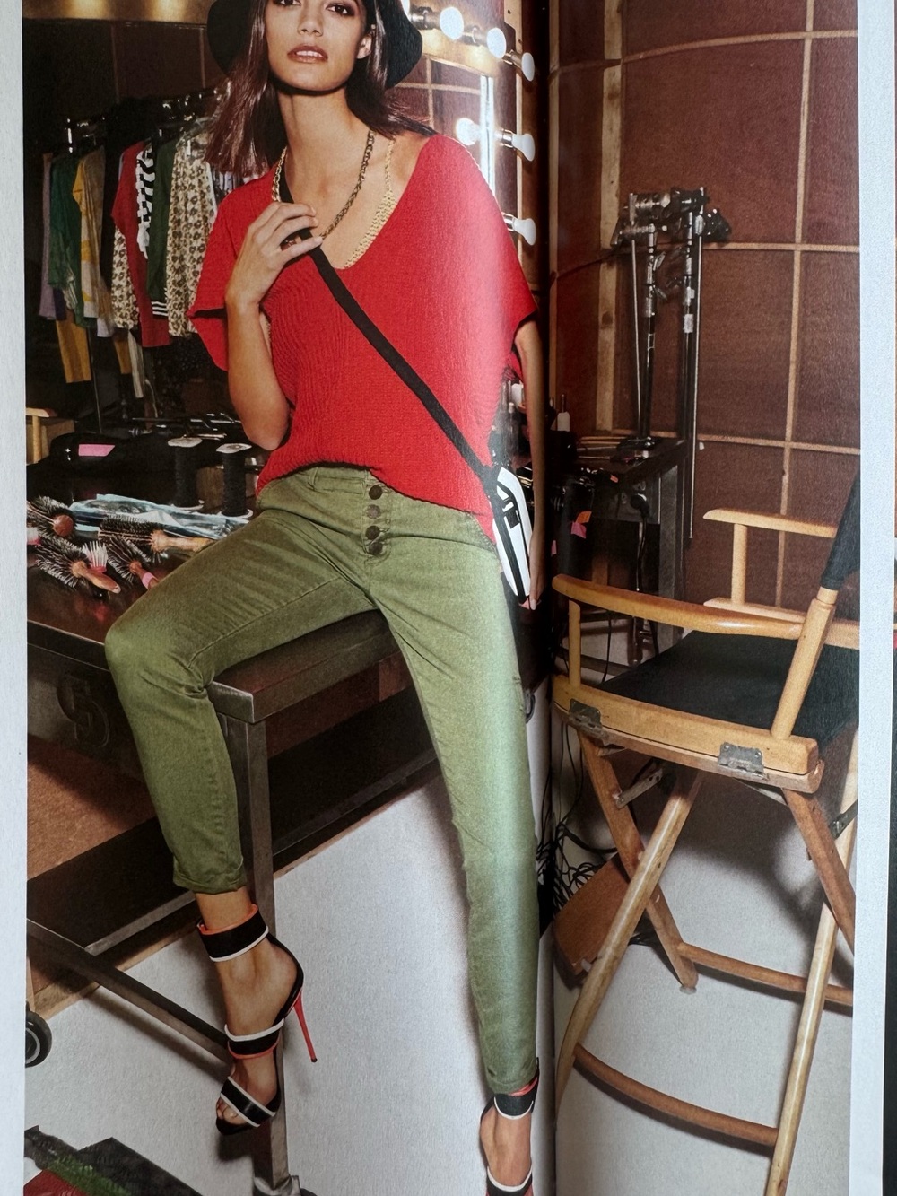 CAbi Green Cargo Pants with Straight Leg Design
